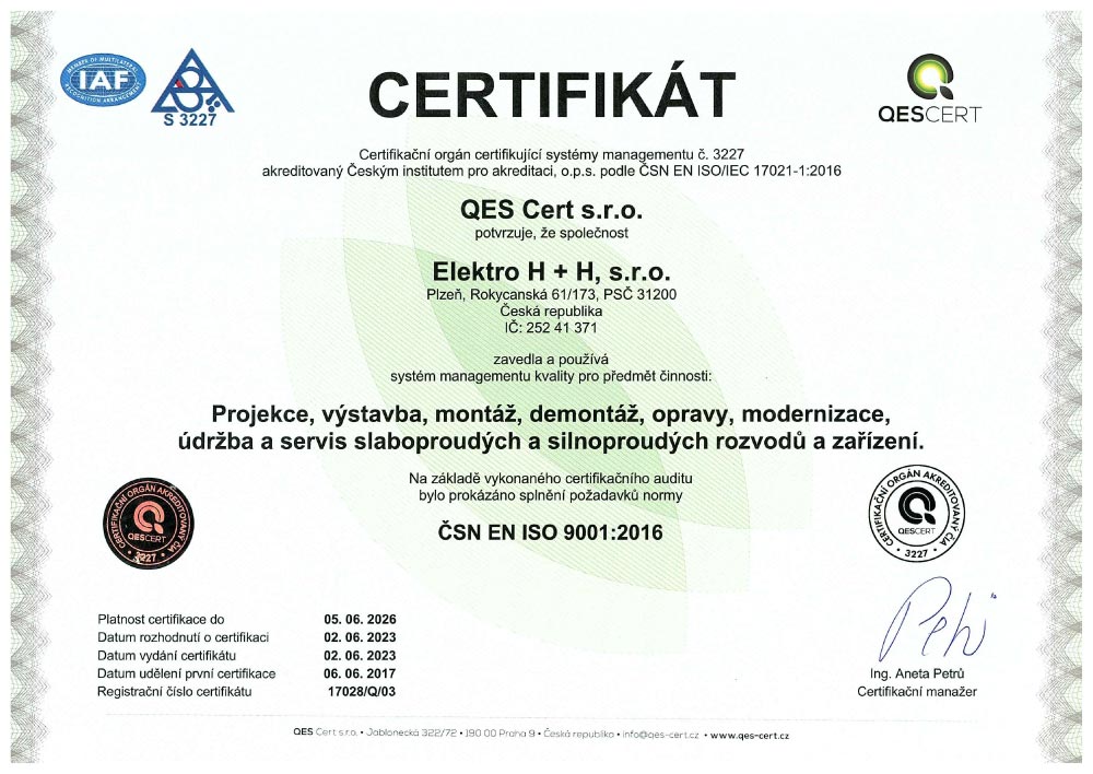 CERTIFIKACE ISO9001:2016 CZ